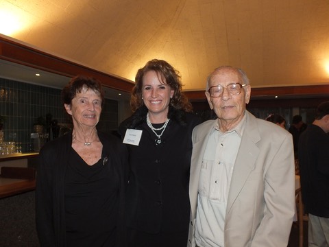 Dr. and Mrs. George Feher with Makana Aloha President, Jami Burks celebrating the full funding of the endowed chair in Experimental Biophysics in  2013