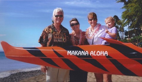 Makana Aloha board at the blessing of the Lahaina Canoe Club-Donation of Canoe blessing (Jan 2011)