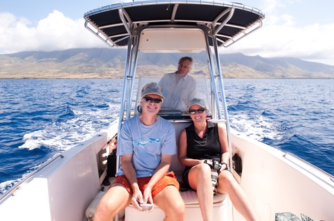 Whale Trust Founders Dr. Meagan Jones and Dr. Jim Darling and Makana Aloha Founder, Gunars Valkirs